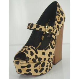 Steve Madden Leopard Hair Knockout Mary Jane Pump Size 8 New Wedge Open Toe$200